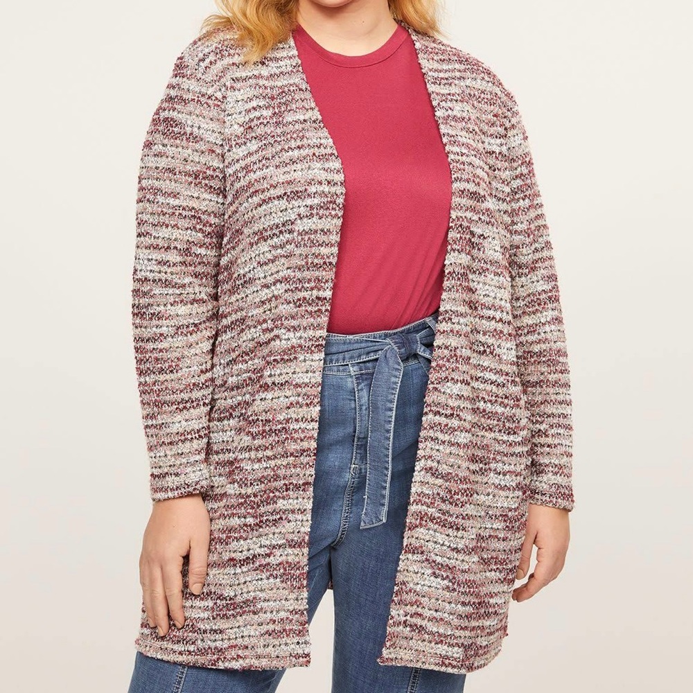 Lane Bryant Textured Open Weave Cranberry Long Open Front Cardigan Size 22/24